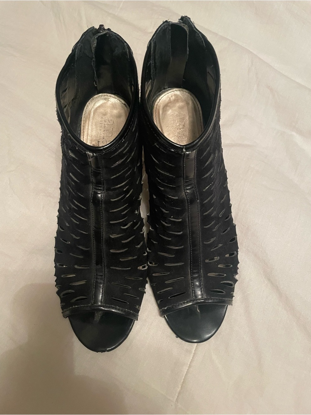 Black Peep-Toe Cutout Booties - Women